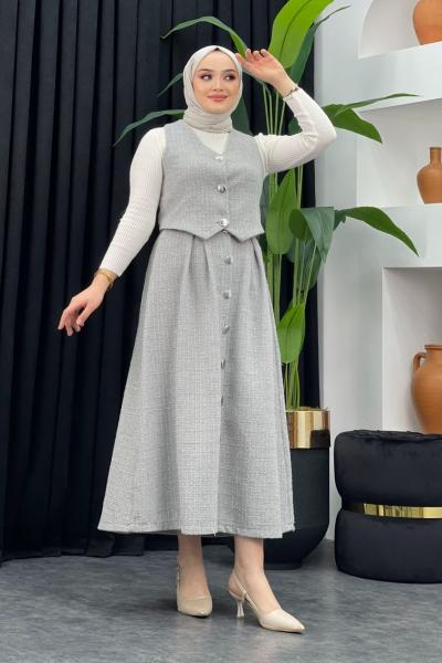 Tüvit Yelek Etekli Takım Gri