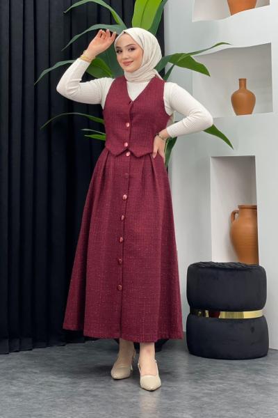 Tüvit Yelek Etekli Takım Bordo