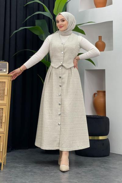 Tüvit Yelek Etekli Takım Taş / Gümüş