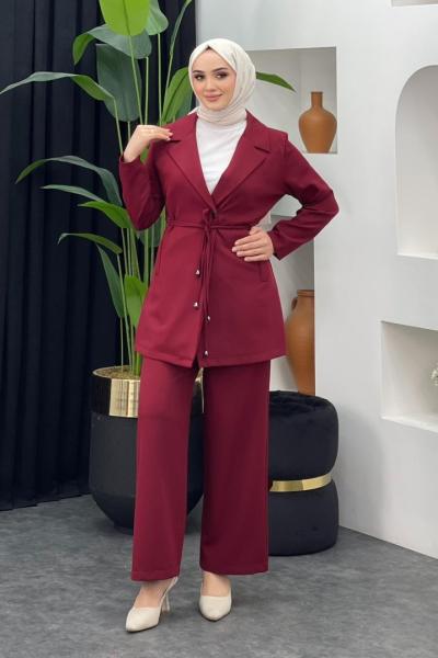 Yade Ceket Pantolonlu Takım Bordo