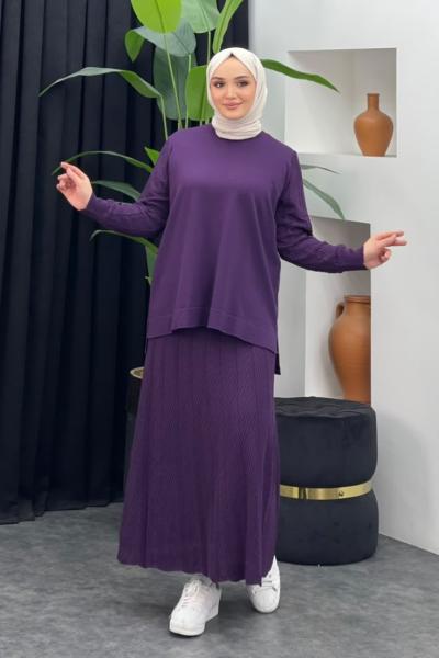 Yamaç Etekli Triko Takım Mürdüm