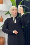 Yarım Düğmeli Triko Elbise Siyah