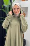 Yırtmaçlı Uzun Sweat Elbise Su Yeşili