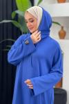 Yırtmaçlı Uzun Sweat Elbise Saks Mavisi