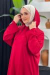 Yırtmaçlı Uzun Sweat Elbise Kırmızı