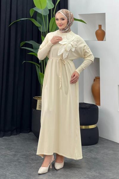 Zambak Merserize Elbise Taş Rengi