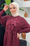 Zambak Merserize Elbise Bordo