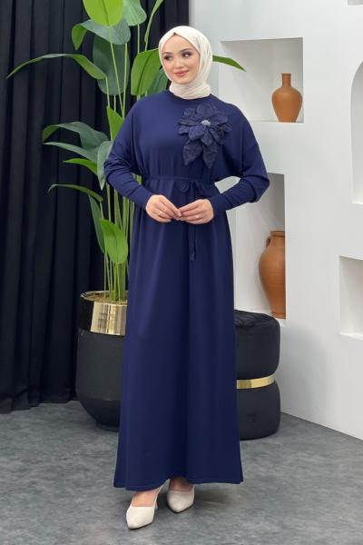 Zambak Merserize Elbise Lacivert