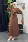 Zambak Merserize Elbise Kahverengi