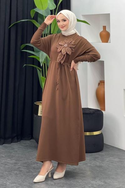 Zambak Merserize Elbise Kahverengi