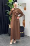 Zambak Merserize Elbise Kahverengi