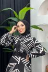 Zebra Desenli Elbise Siyah