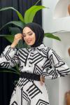 Zebra Desenli Elbise Açık Gri