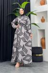 Zebra Desenli Elbise Gri