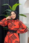 Zebra Desenli Elbise Turuncu