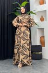 Zebra Desenli Elbise Camel