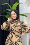 Zebra Desenli Elbise Camel