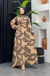 Zebra Desenli Elbise Camel
