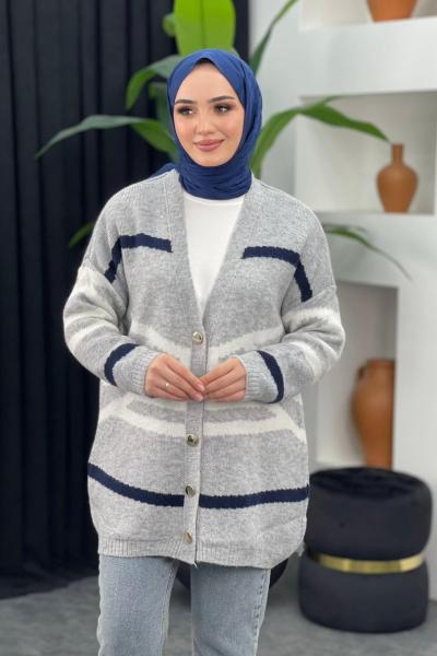 Zebra Desenli Hırka Gri